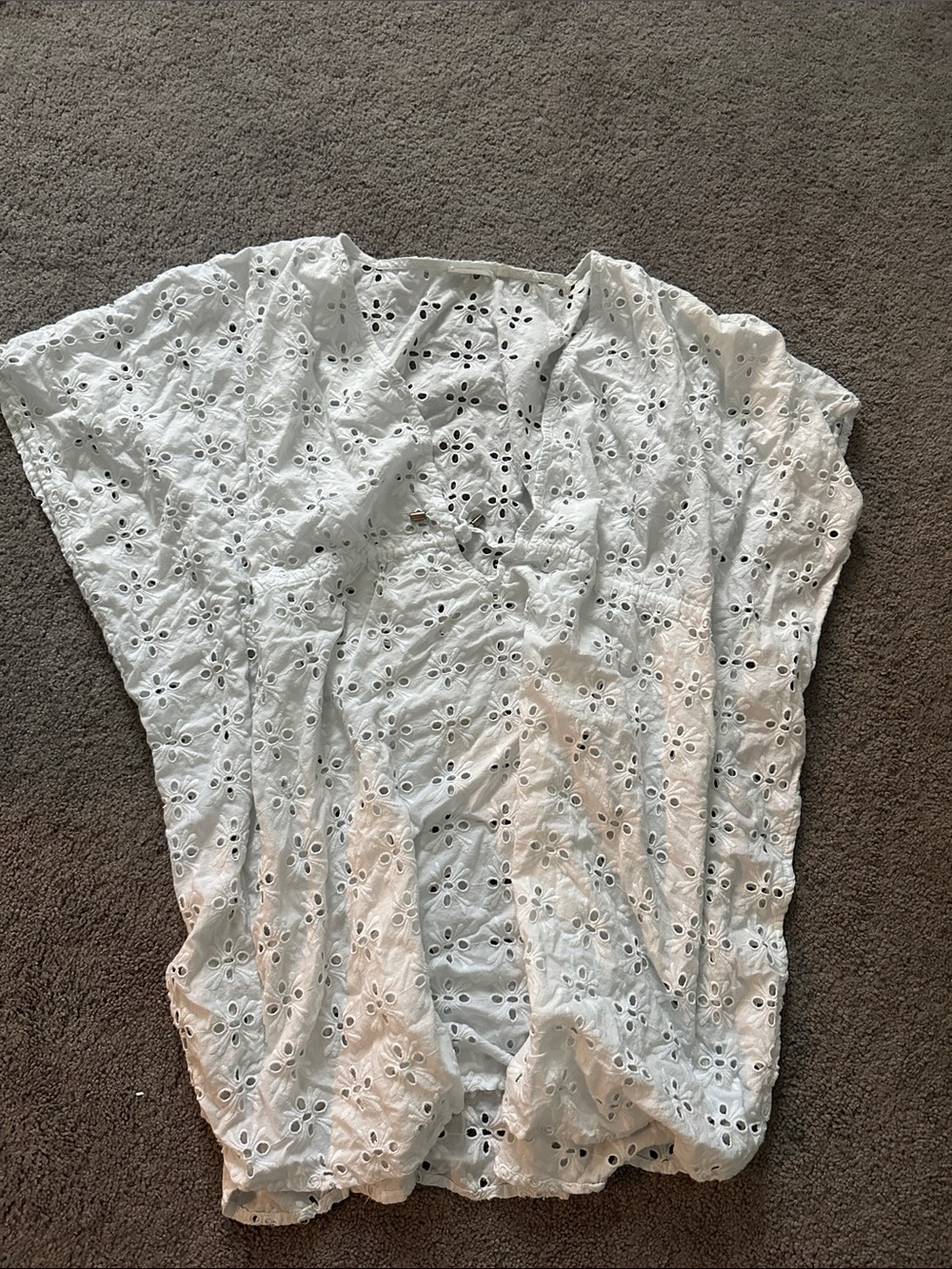 Women's White Eyelet Flutter Sleeve coverup